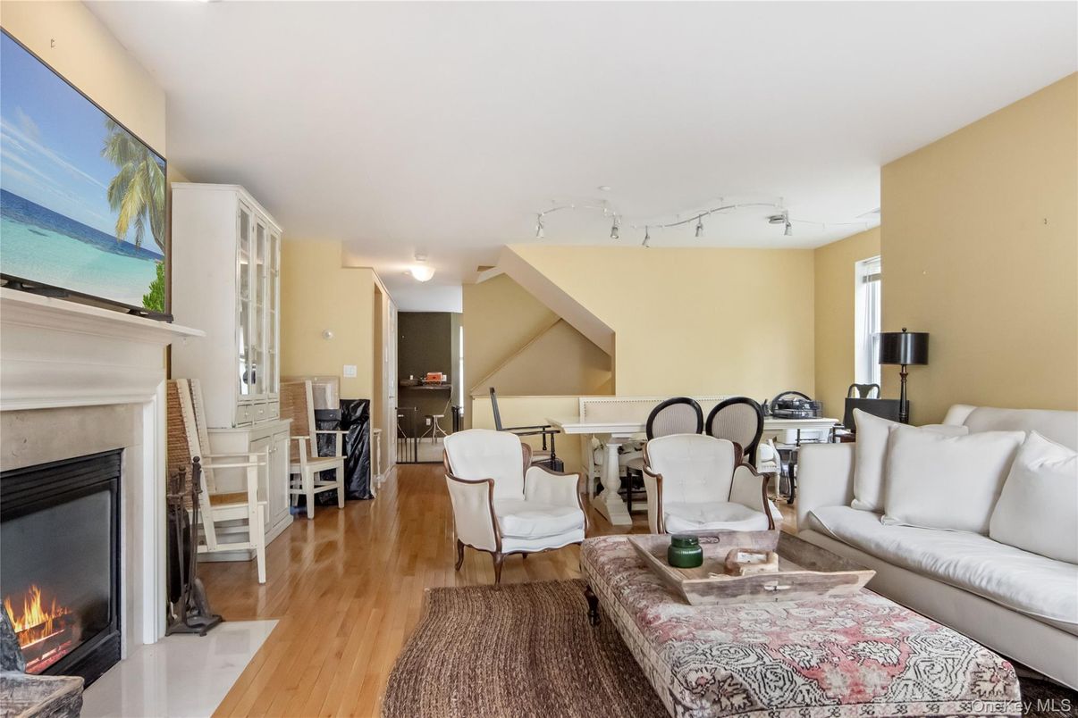 Dining room, Fireplace, Interior, Living room, Wood Texture Flooring