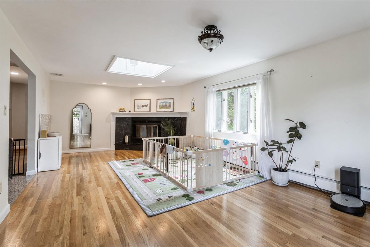 Fireplace, Interior, Recessed Lighting, Wood Texture Flooring