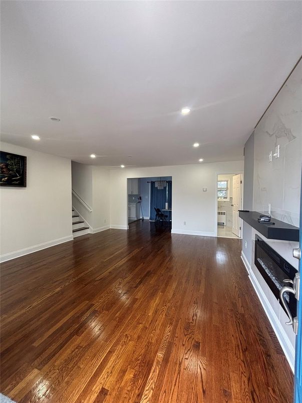 Empty room, Interior, Kitchen, Recessed Lighting, Wood Texture Flooring