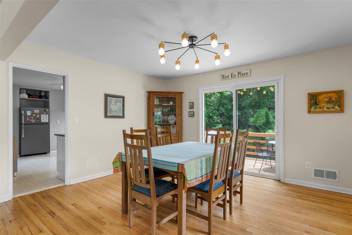 Dining room, Interior, Pendant Lights, Wood Texture Flooring