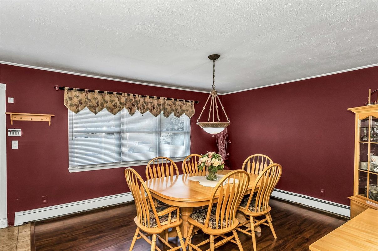 Dining room, Interior, Pendant Lights, Wood Texture Flooring