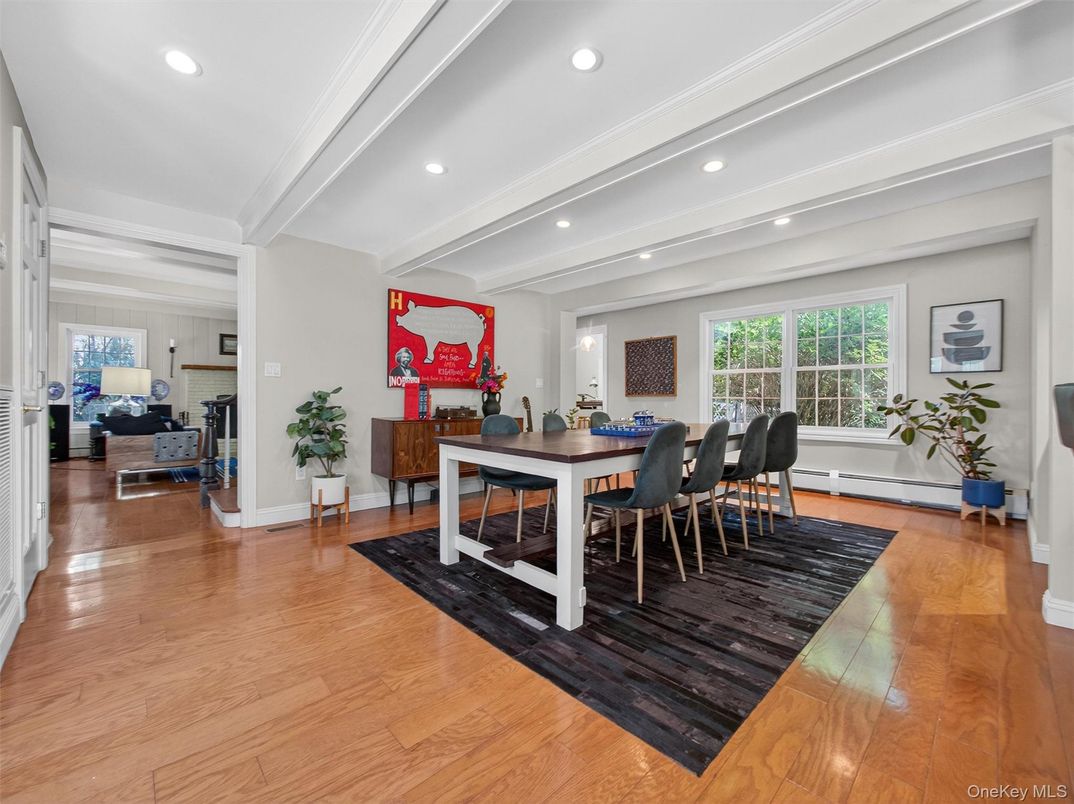 Dining room, Interior, Recessed Lighting, Wood Texture Flooring