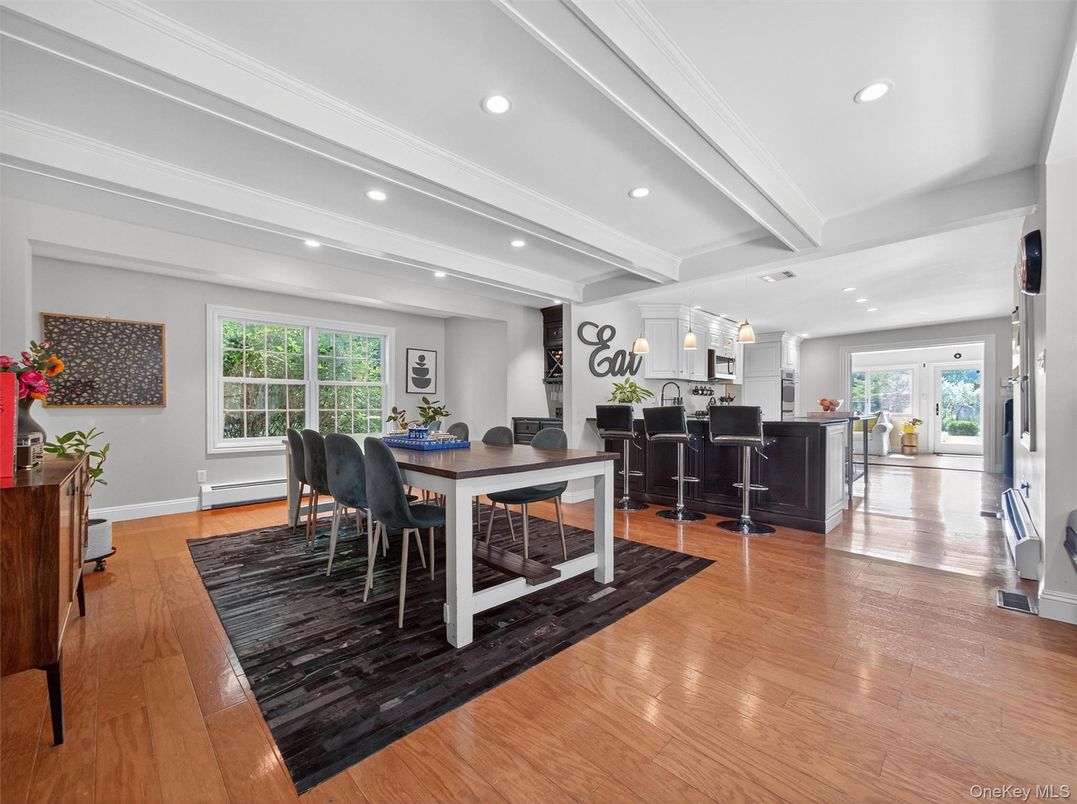 Dining room, Interior, Recessed Lighting, Wood Texture Flooring