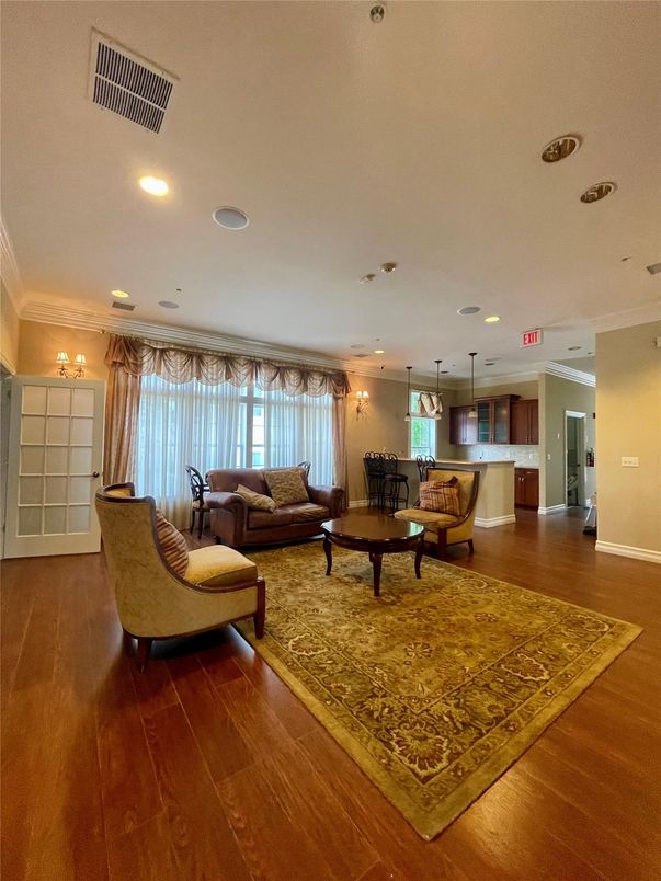 Interior, Living room, Pendant Lights, Recessed Lighting, Wood Texture Flooring