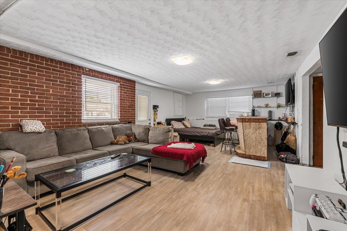 Interior, Living room, Stone Walls, Wood Texture Flooring