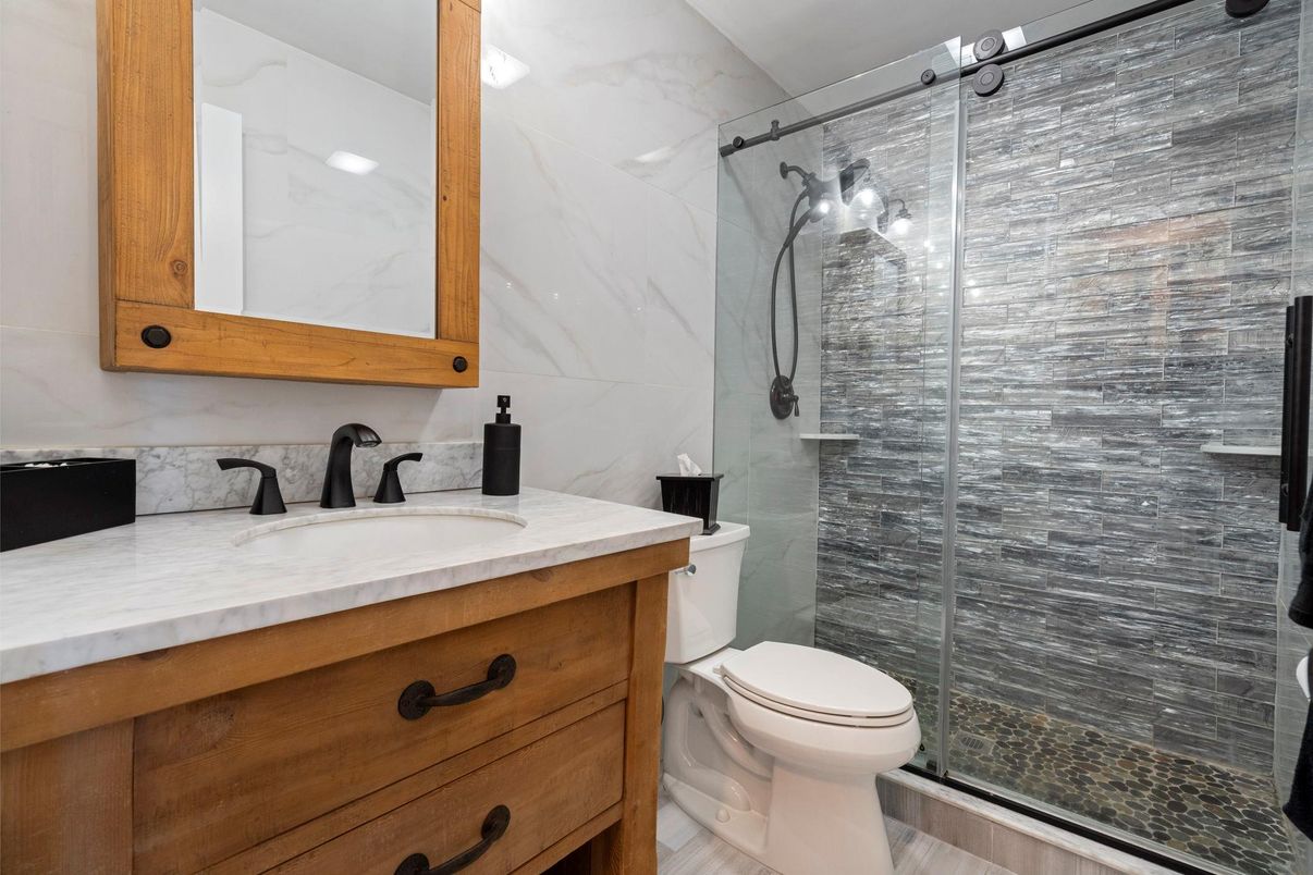 Bathroom, Glass Shower, Interior, Marble Walls