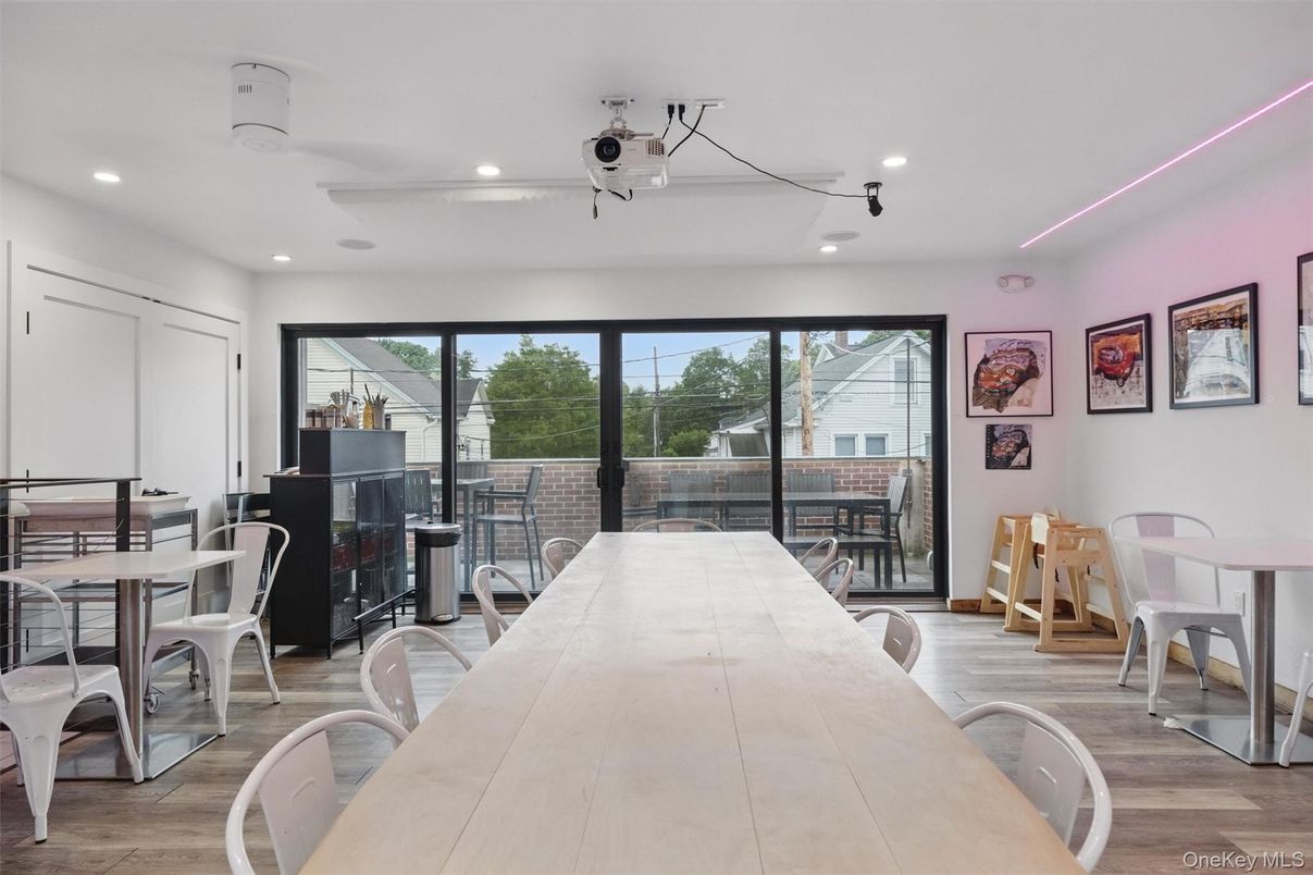 Dining room, Interior, Recessed Lighting, Wood Texture Flooring