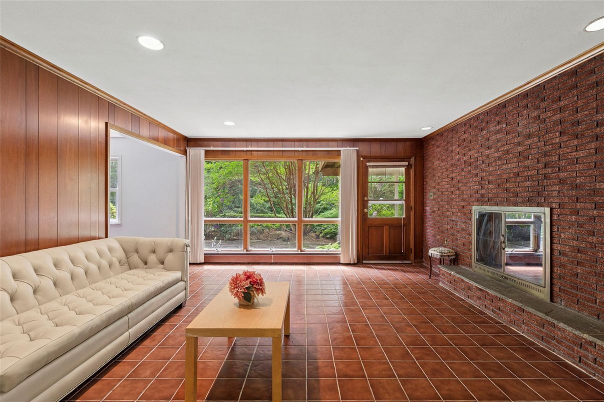 Fireplace, Interior, Recessed Lighting, Stone Walls