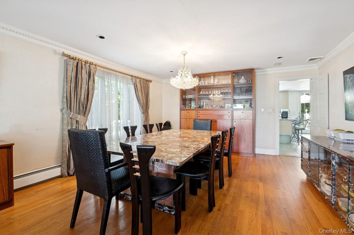Chandelier, Dining room, Interior, Wood Texture Flooring