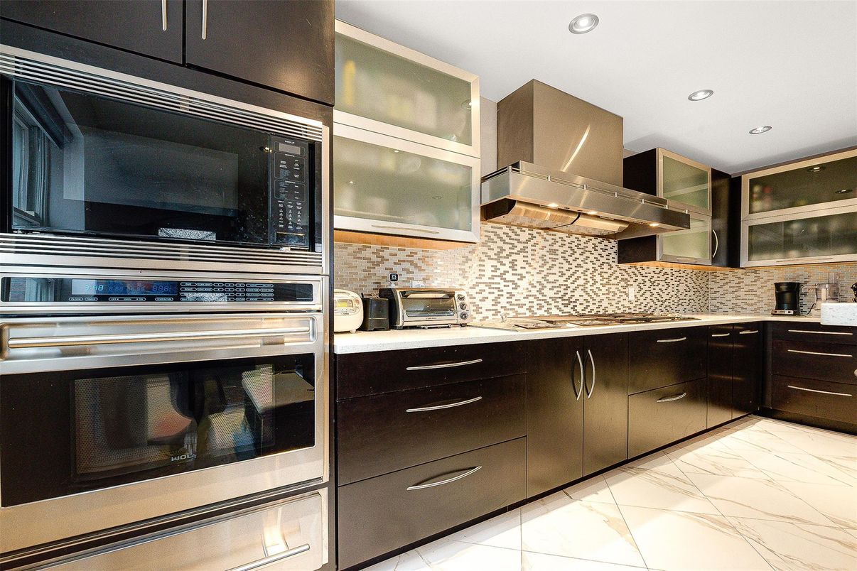 Interior, Kitchen, Marble, Recessed Lighting, Stainless Steel Appliances