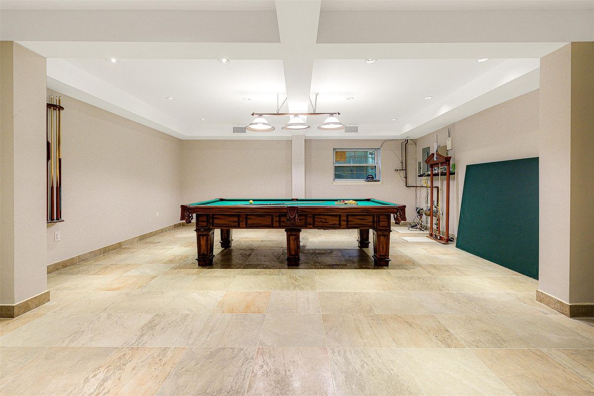 Billiard Table, Chandelier, Game Room, Interior, Recessed Lighting