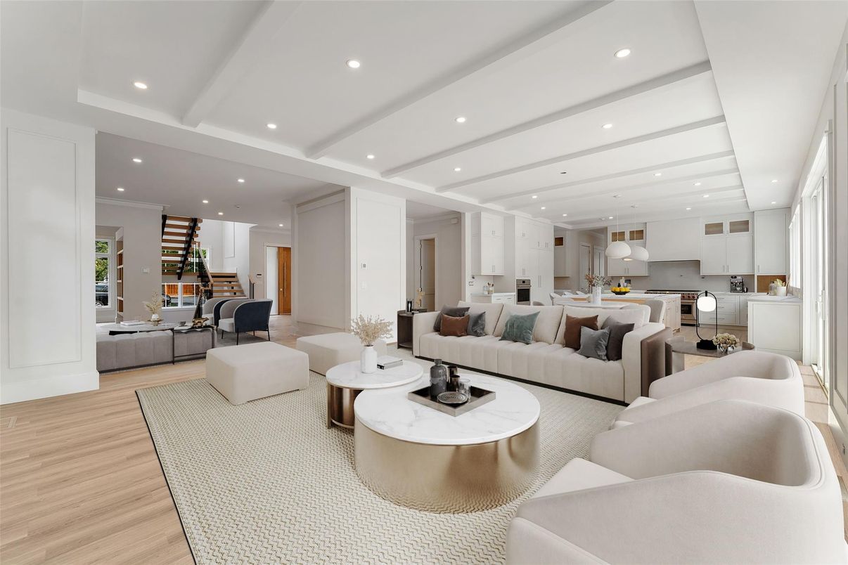 Interior, Kitchen, Living room, Recessed Lighting, Wood Texture Flooring