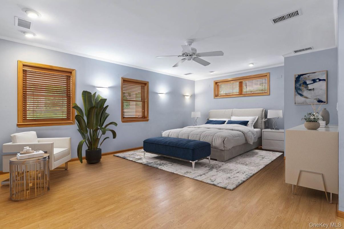 Bedroom, Interior, Recessed Lighting, Wood Texture Flooring