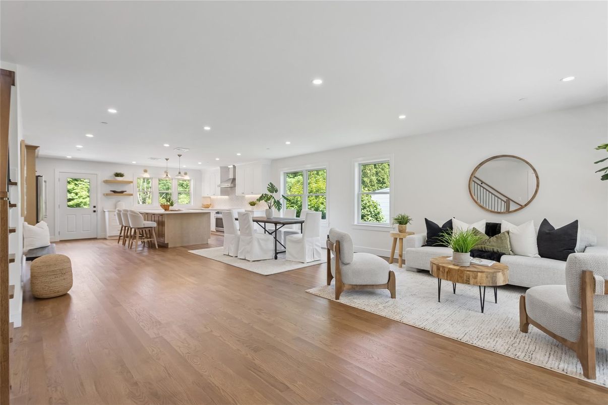Dining room, Interior, Kitchen, Living room, Pendant Lights, Recessed Lighting, Wood Texture Flooring