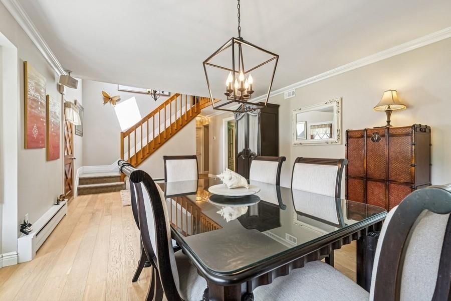 Chandelier, Dining room, Interior, Pendant Lights, Wood Texture Flooring