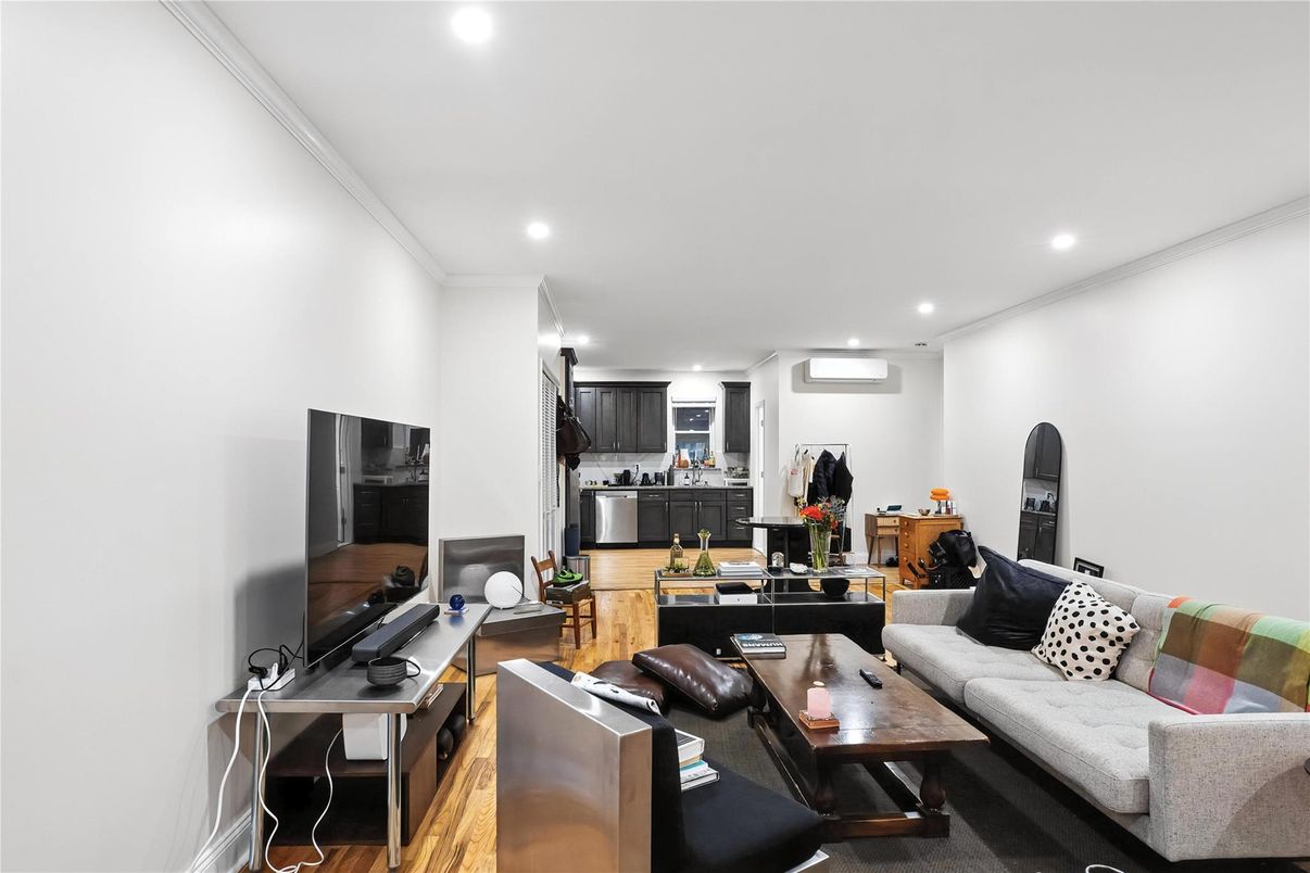 Interior, Kitchen, Living room, Recessed Lighting, Wood Texture Flooring