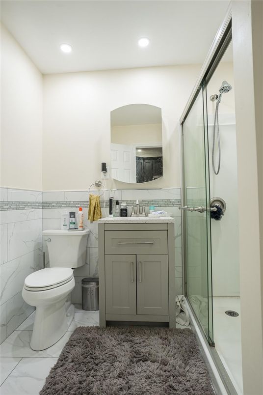 Bathroom, Glass Shower, Interior, Marble, Recessed Lighting