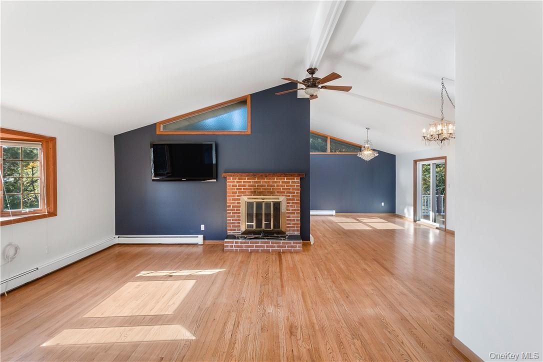 Chandelier, Empty room, Fireplace, Interior, Wood Texture Flooring