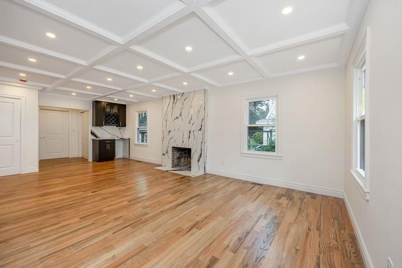 Empty room, Fireplace, Interior, Recessed Lighting, Wood Texture Flooring
