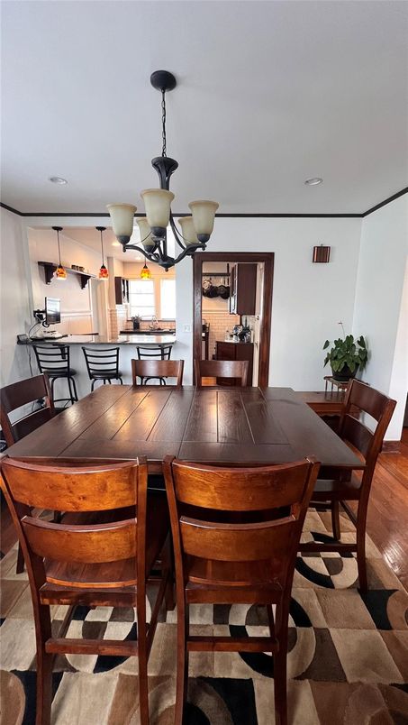 Chandelier, Dining room, Interior, Kitchen, Pendant Lights, Wood Texture Flooring