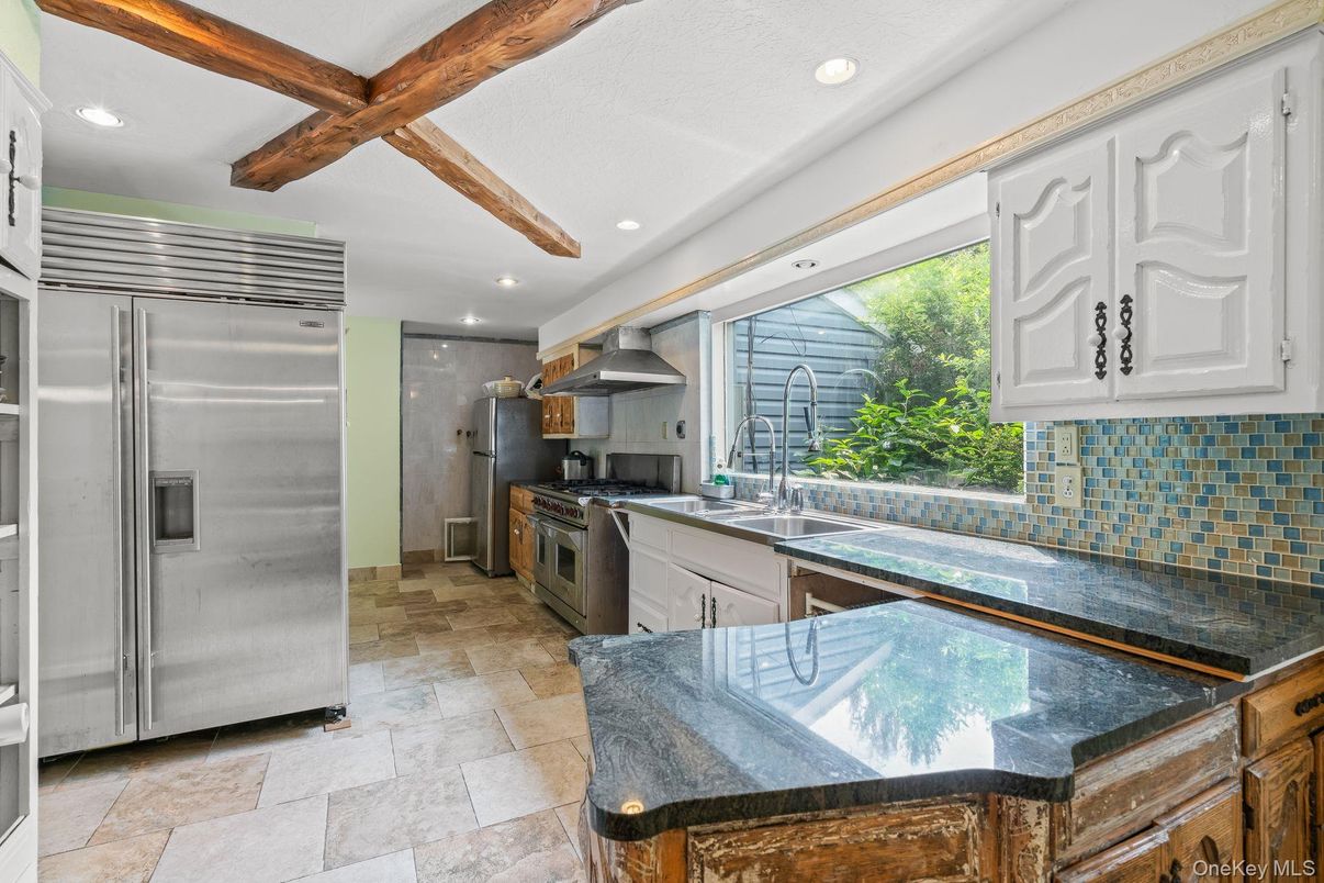 Interior, Kitchen, Recessed Lighting, Stainless Steel Appliances, Wooden Beams