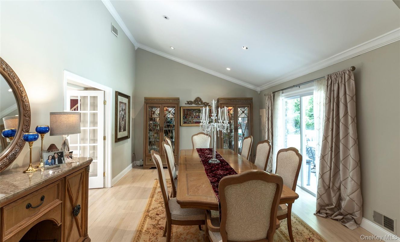 Dining room, Interior, Recessed Lighting, Wood Texture Flooring