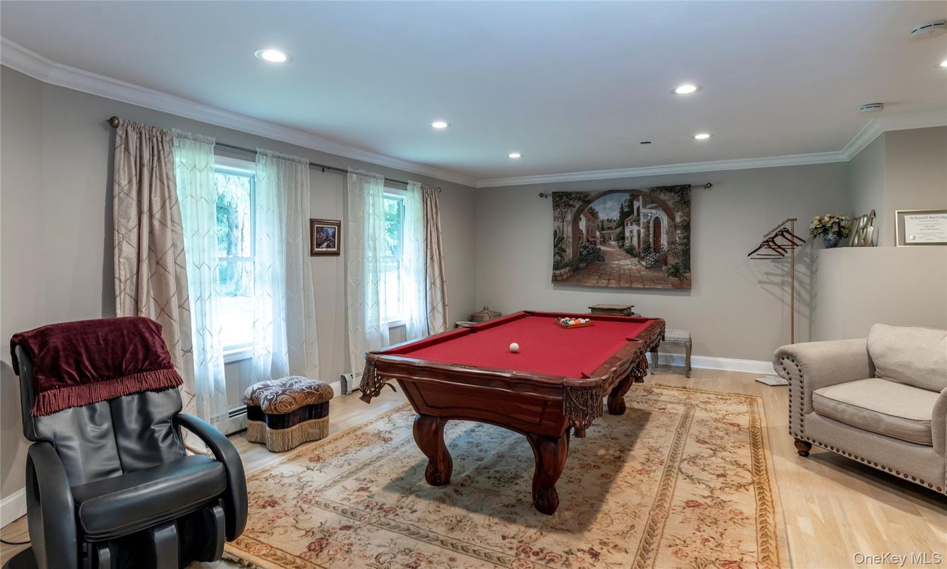 Billiard Table, Game Room, Interior, Recessed Lighting, Wood Texture Flooring