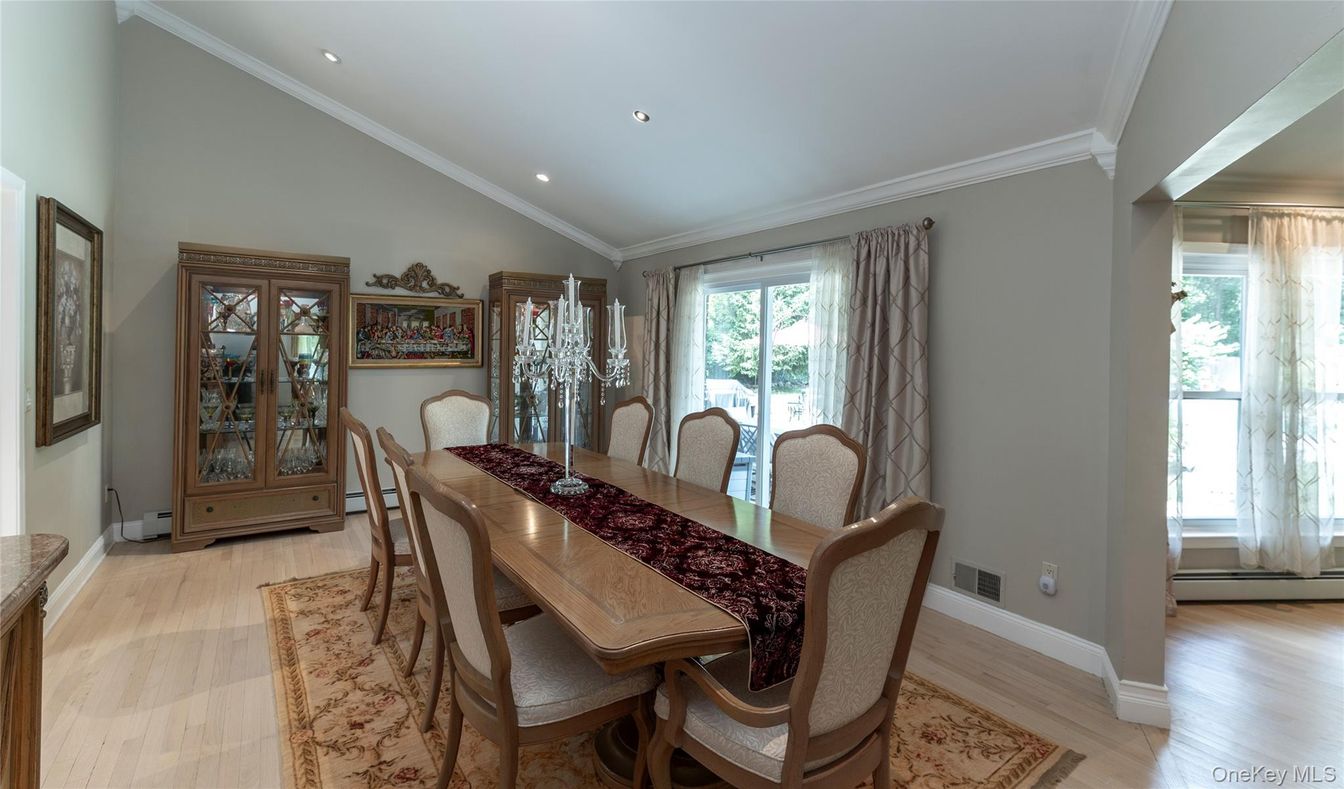Dining room, Interior, Recessed Lighting, Wood Texture Flooring