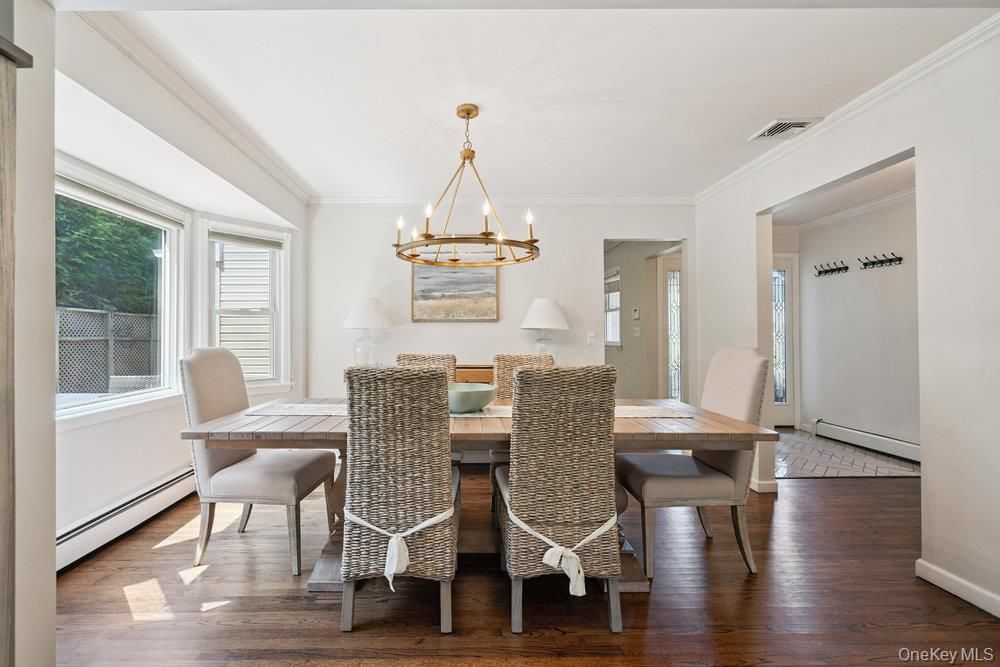 Chandelier, Dining room, Interior, Pendant Lights, Wood Texture Flooring