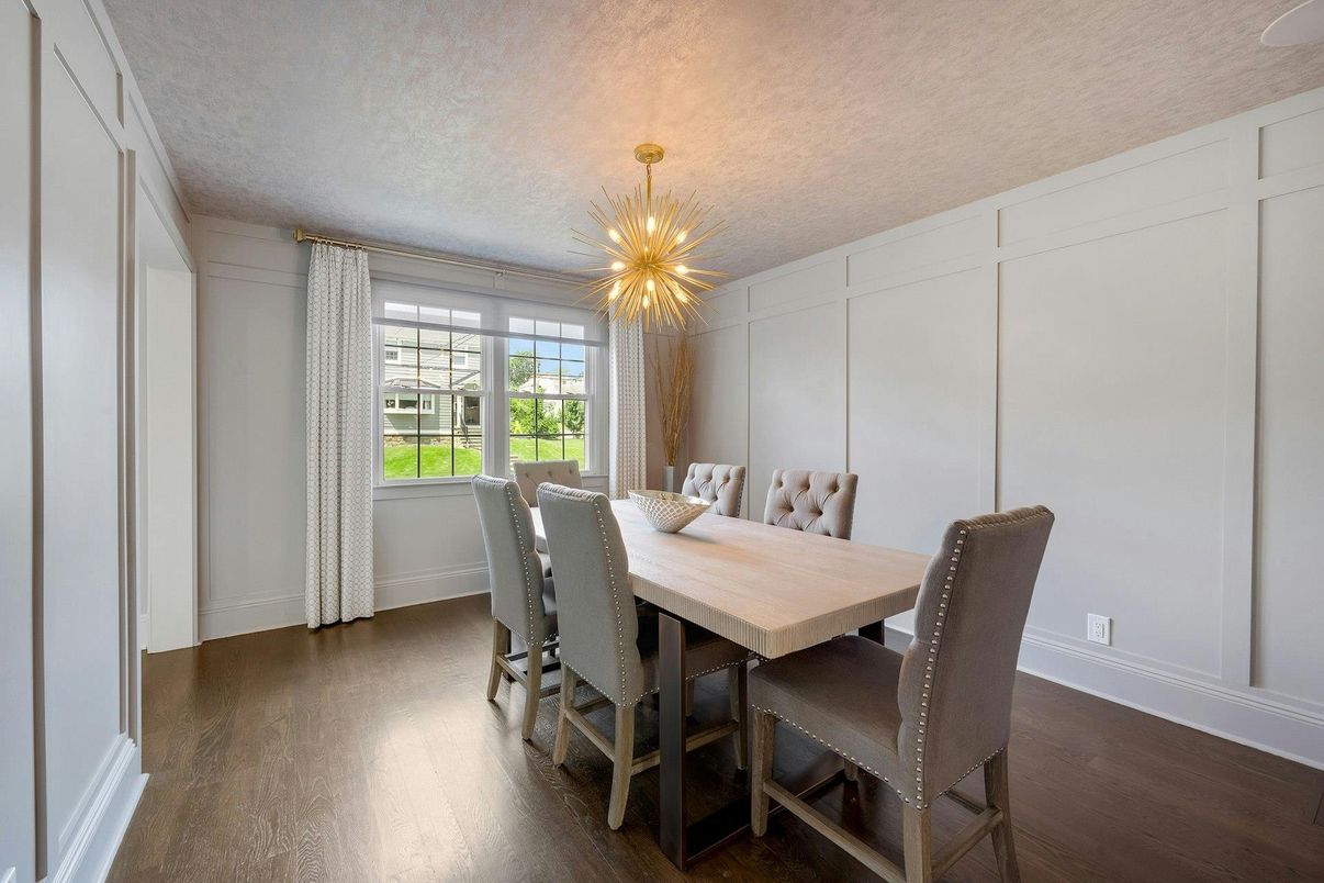 Dining room, Interior, Pendant Lights, Wood Texture Flooring