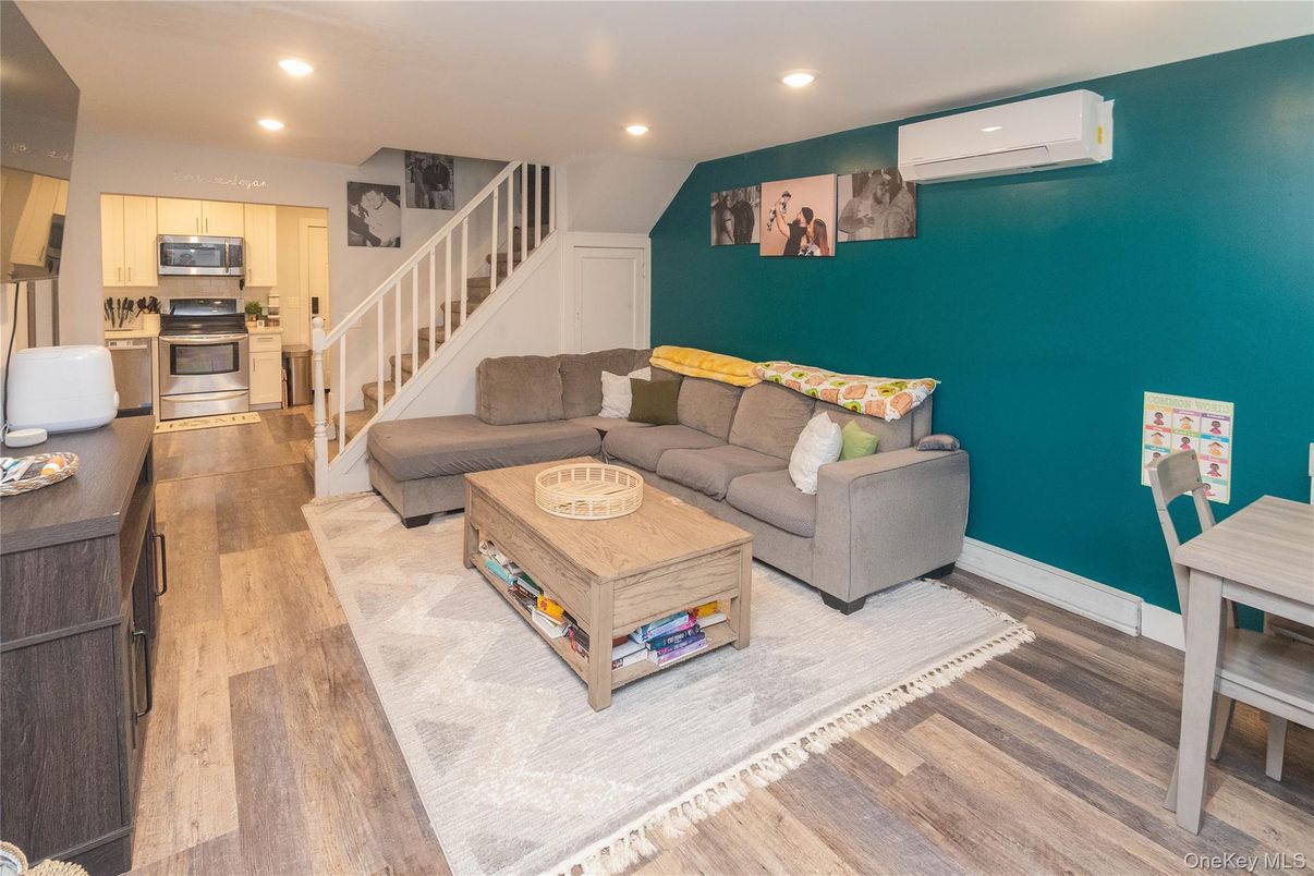 Interior, Kitchen, Living room, Recessed Lighting, Stainless Steel Appliances, Wood Texture Flooring