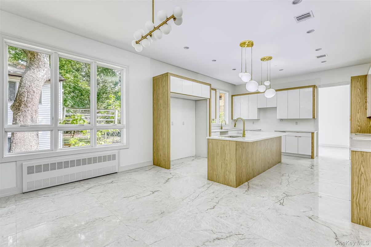 Interior, Kitchen, Marble, Pendant Lights, Recessed Lighting