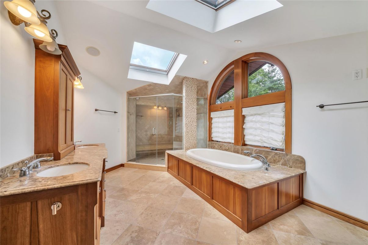 Bathroom, Dual Sink Vanities, Glass Shower, Interior, Recessed Lighting