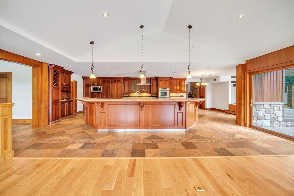 Interior, Kitchen, Pendant Lights, Recessed Lighting, Wood Texture Flooring