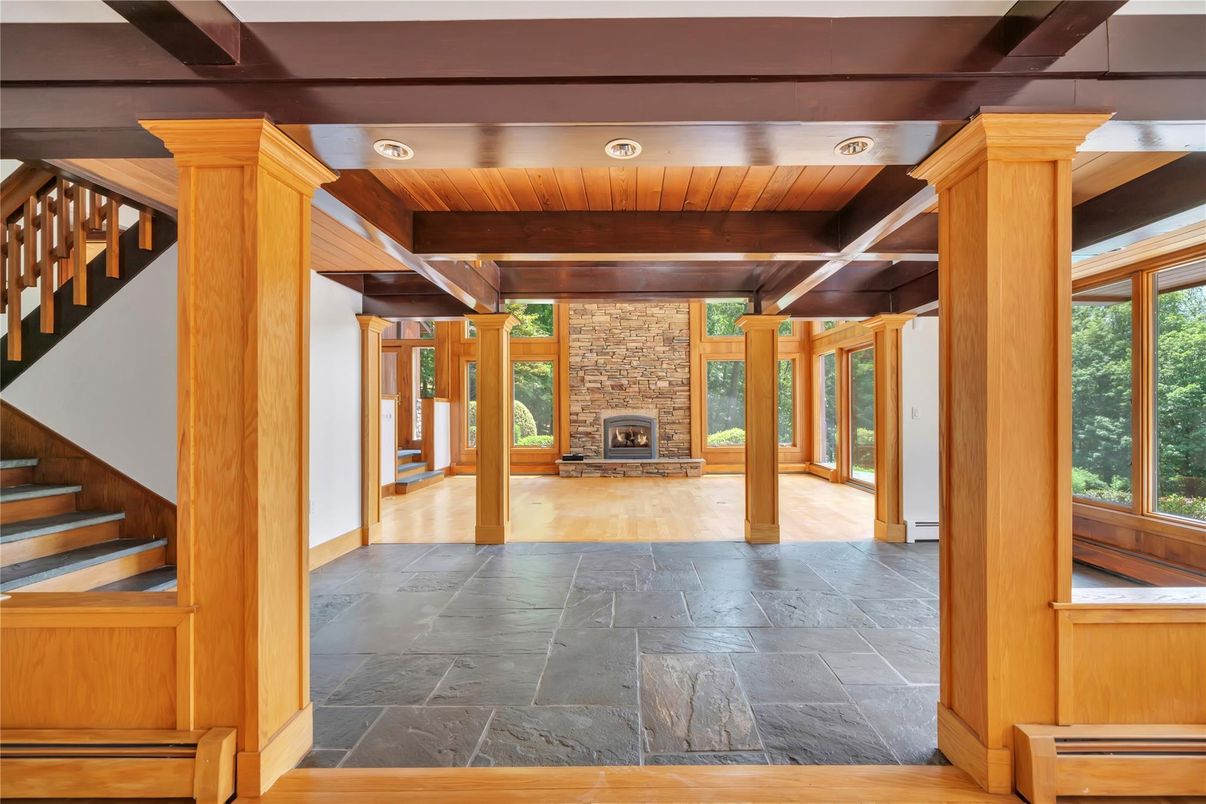 Fireplace, Interior, Recessed Lighting, Wooden Beams, Wooden Ceilings, Wooden Walls