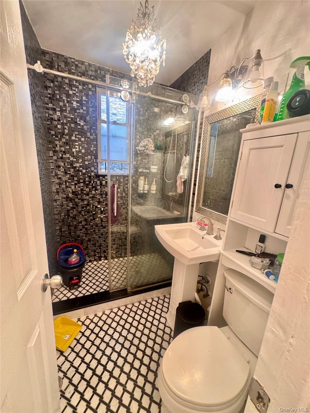 Bathroom, Chandelier, Glass Shower, Interior