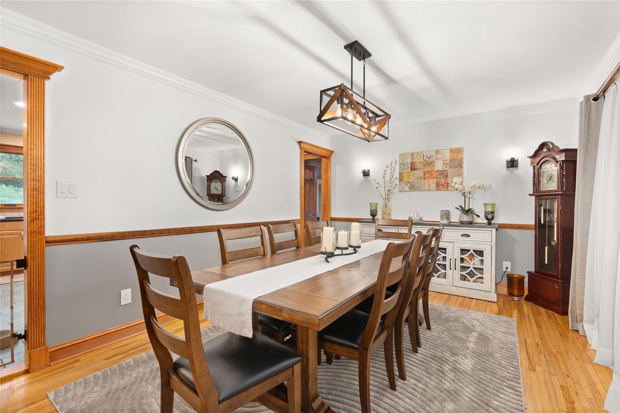 Dining room, Interior, Pendant Lights, Wood Texture Flooring