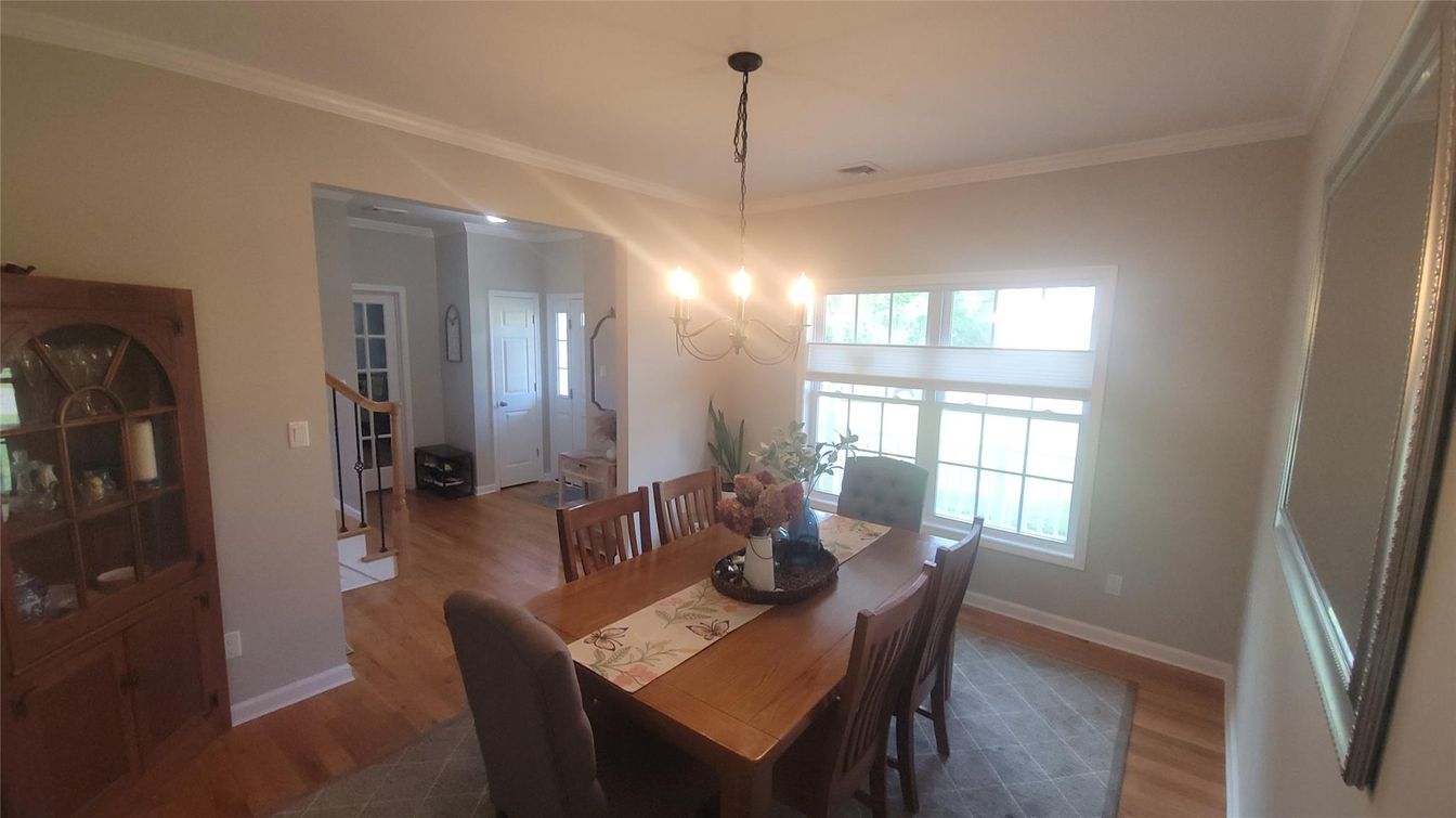 Chandelier, Dining room, Interior, Pendant Lights, Wood Texture Flooring
