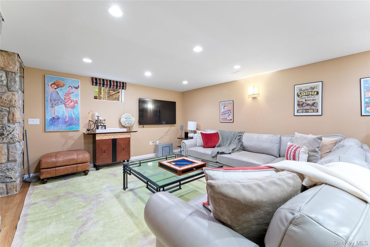 Interior, Living room, Recessed Lighting, Stone Walls