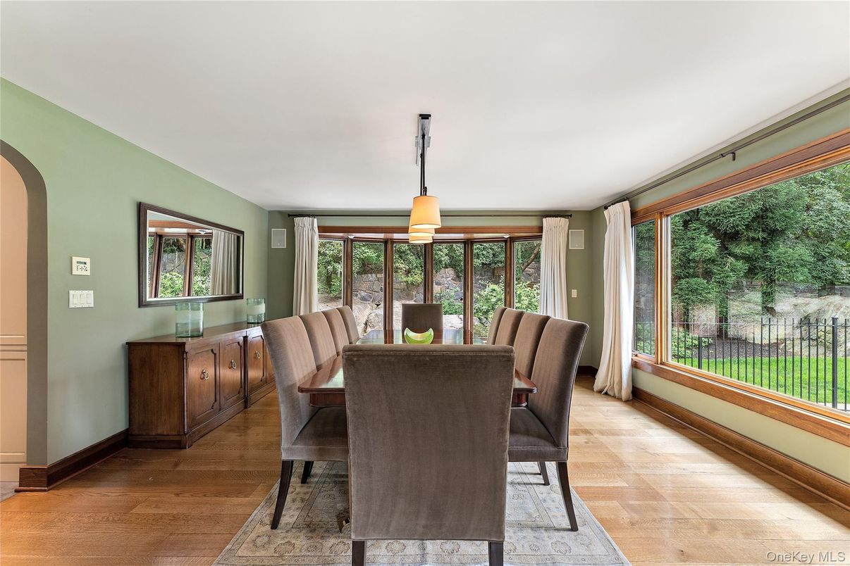 Dining room, Interior, Pendant Lights, Wood Texture Flooring
