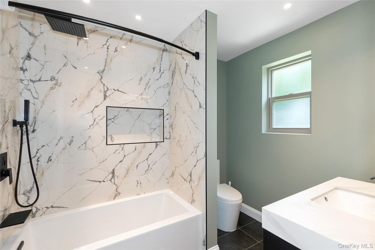 Bathroom, Interior, Marble Walls, Recessed Lighting