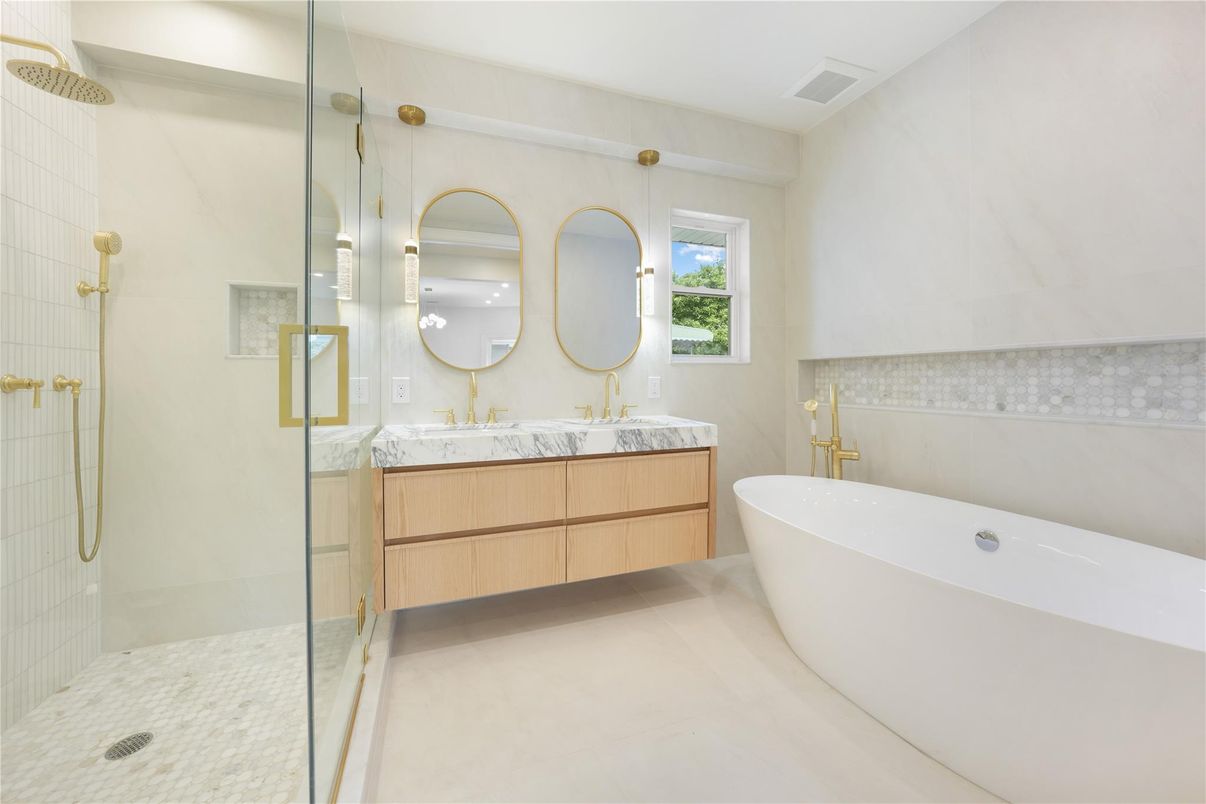 Bathroom, Dual Sink Vanities, Free Standing Baths, Glass Shower, Interior