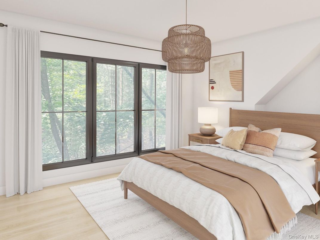 Bedroom, Interior, Pendant Lights, Wood Texture Flooring