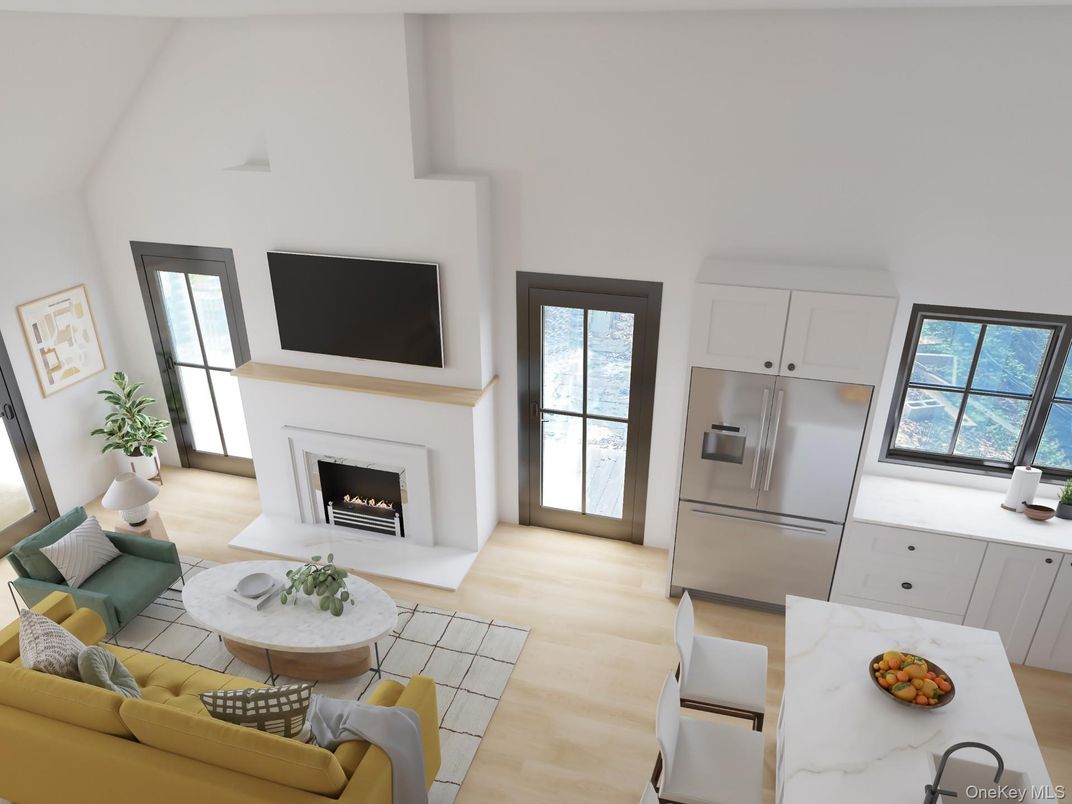 Fireplace, Interior, Kitchen, Living room, Wood Texture Flooring