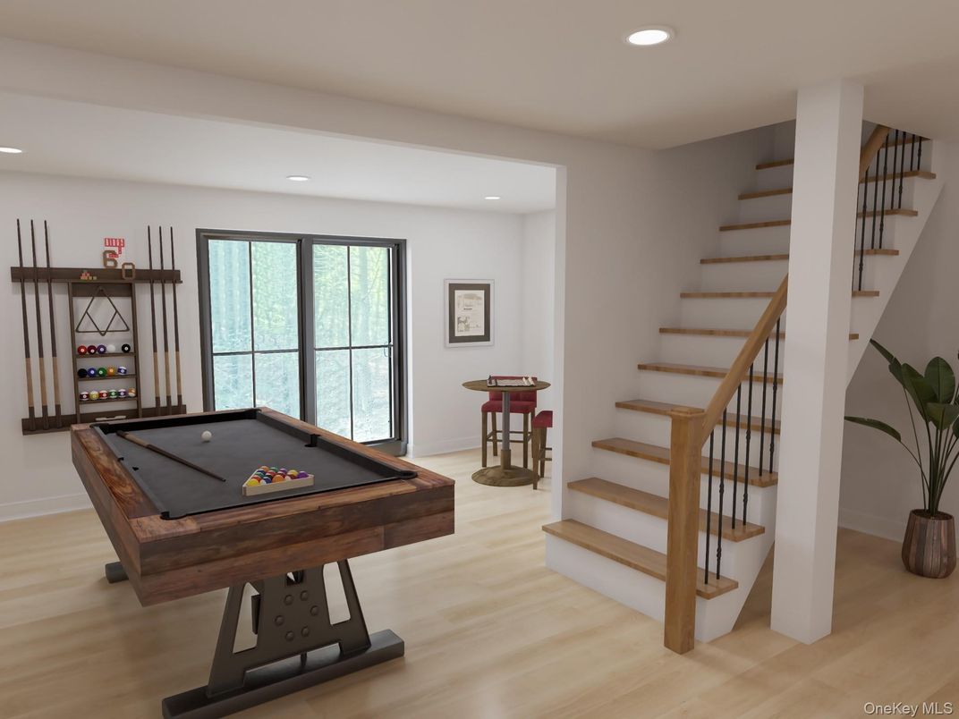 Billiard Table, Game Room, Interior, Recessed Lighting, Wood Texture Flooring