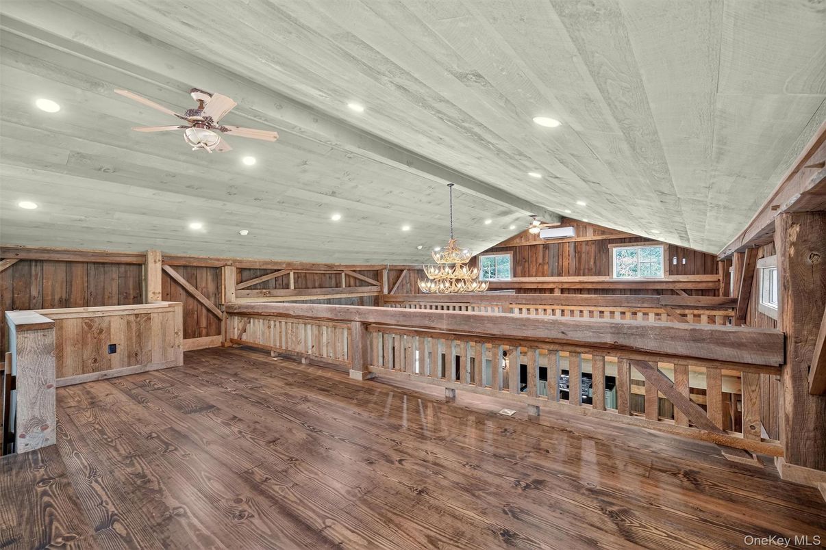 Chandelier, Empty room, Interior, Recessed Lighting, Wood Texture Flooring, Wooden Walls