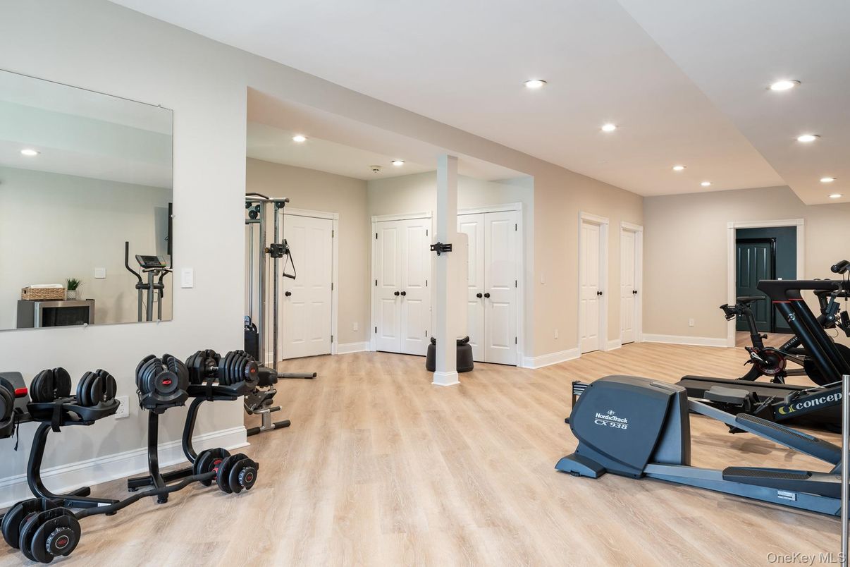 Fitness Equipment, Interior, Recessed Lighting, Wood Texture Flooring