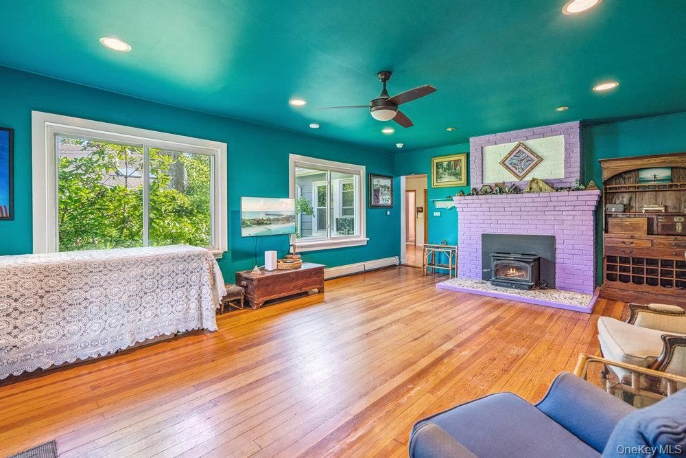 Fireplace, Interior, Recessed Lighting, Wood Texture Flooring