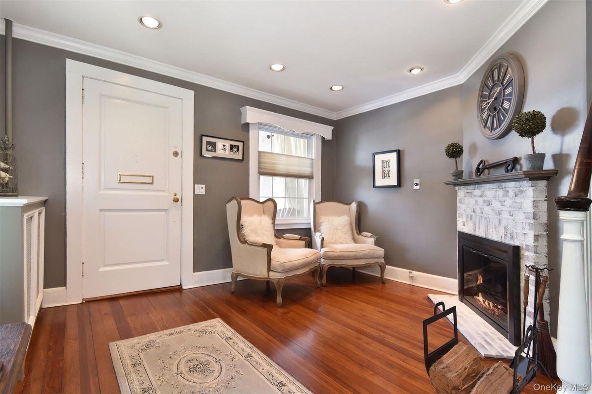 Fireplace, Interior, Recessed Lighting, Wood Texture Flooring