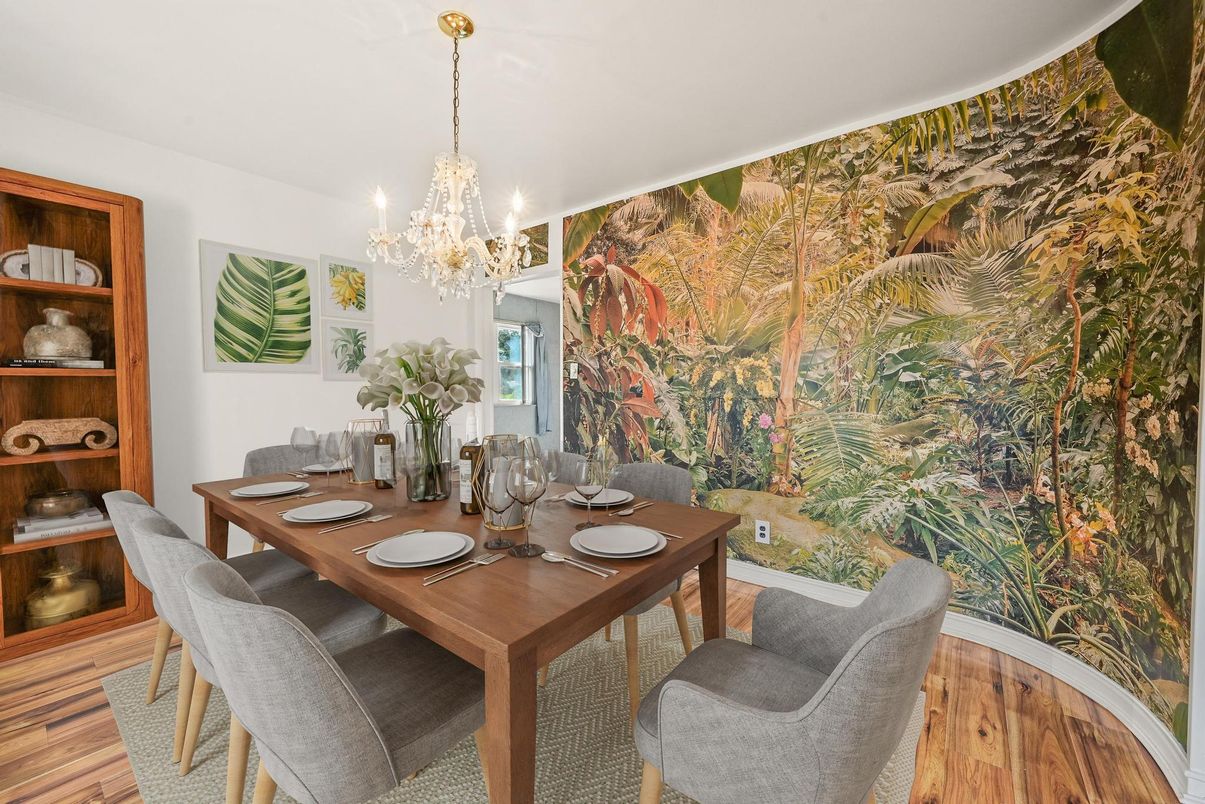Chandelier, Dining room, Interior, Wood Texture Flooring